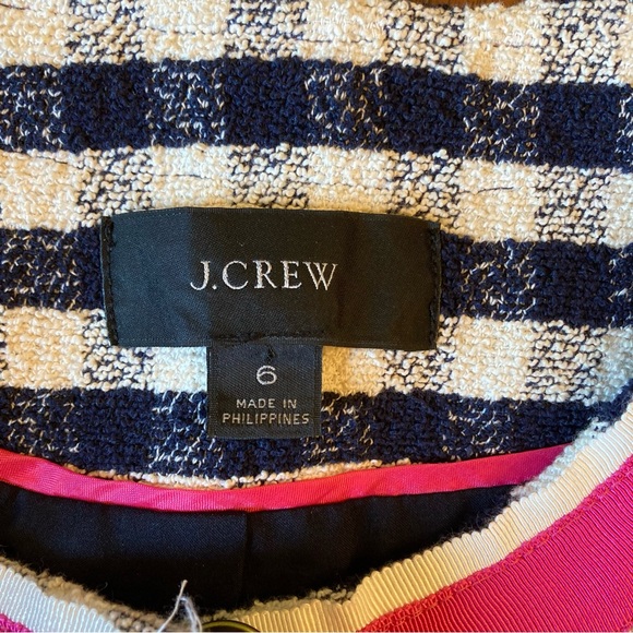 JCREW Navy Blue White Pink Gingham Check Plaid Ribbon Trim Lady Jacket Blazer - Picture 7 of 11